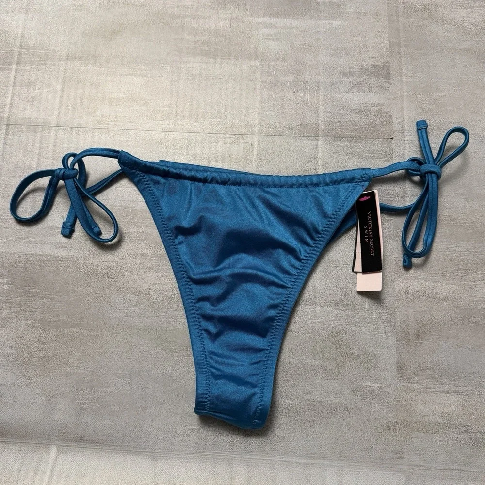 Victoria's Secret String‎ Bikini Bright Blue Size Large Tie Sides Adjustable NEW